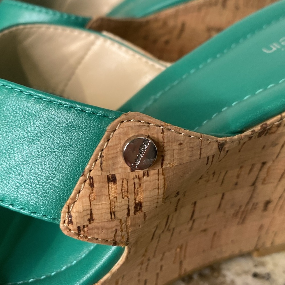 Calvin Klein EVAH Crisscross Cork Wedge Heel Open Toe Sandals Teal Size 8 - Picture 9 of 16